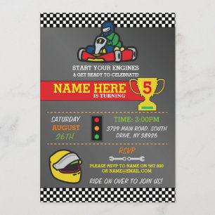 Convites Carro de Corrida, Karting Kart Festa de aniversári
