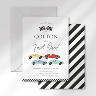 Convites Carro de Corrida Retro Feliz Primeiro Aniversário 