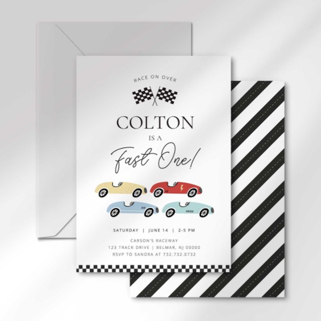 Convites Carro de Corrida Retro Feliz Primeiro Aniversário  (Criador carregado)
