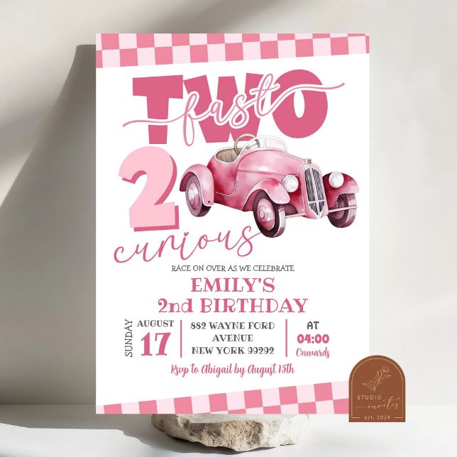 Convites Carro de Corrida Rosa Two Fast Two Curious Anivers (Criador carregado)