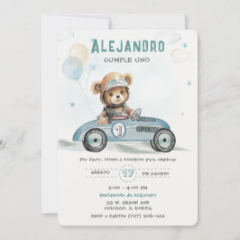 Convites Carro de Corrida Ursinho Bebê Primeiro Aniversário