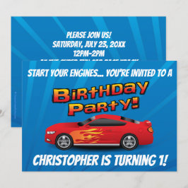 Convites Carro de Corrida Vermelha em Corrida Chama Festa d
