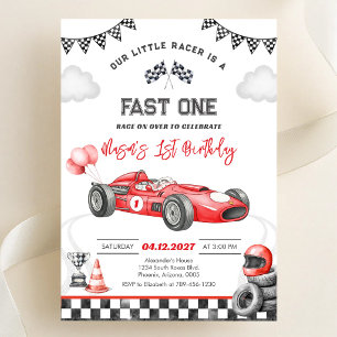Convites Carro de Corrida Vermelho Aniversário de 1 Ano Men