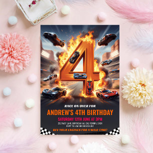Convites Carro de Corrida Vermelho Aniversário de 4 anos