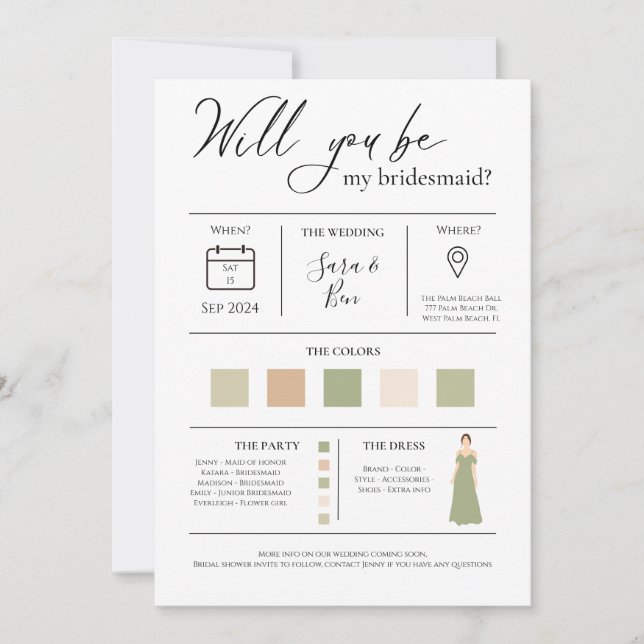 Convites Carro de Informações sobre Proposta de Bridesmaid  (Frente)