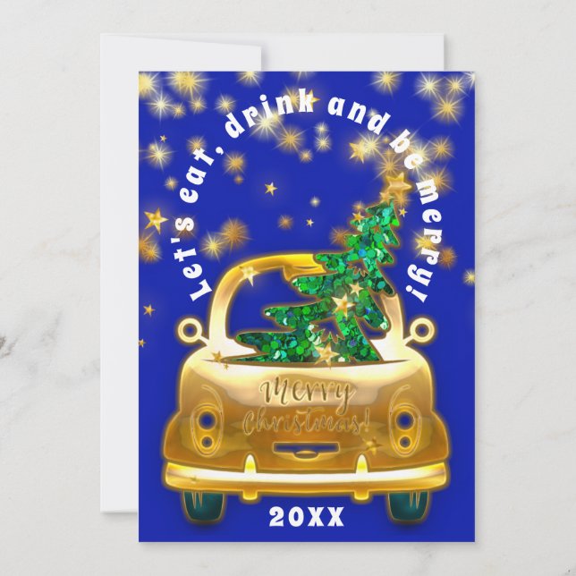 Convites Carro Dourado Feliz Natal Brunt Janto Star Blue (Verso)