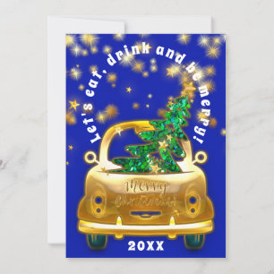 Convites Carro Dourado Feliz Natal Brunt Janto Star Blue