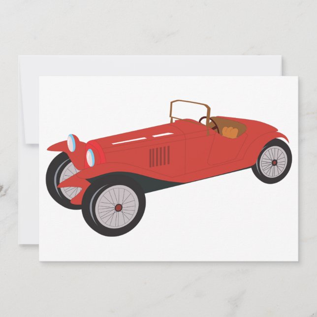 Convites Carro Esportivo Vermelho Antigo Roadster Clássico  (Frente)