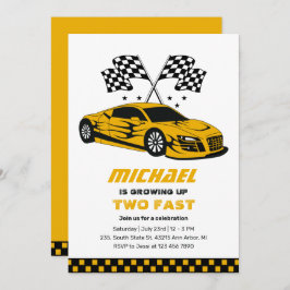 Convites Carro Race Amarelo segundo aniversário Dois Rapaze