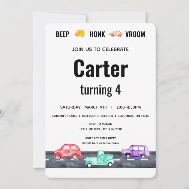 Convites Carro Race Dois Transporte Rápido De Rapazes Vinta (Frente)