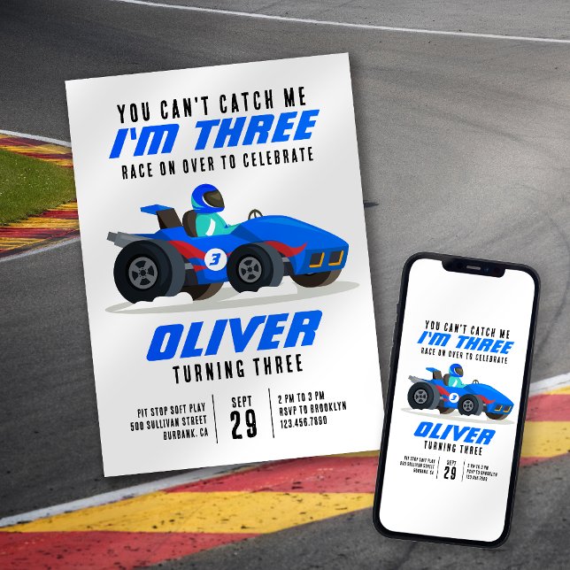 Convites Carro Race não pode me pegar aniversário de 3 anos (Criador carregado)