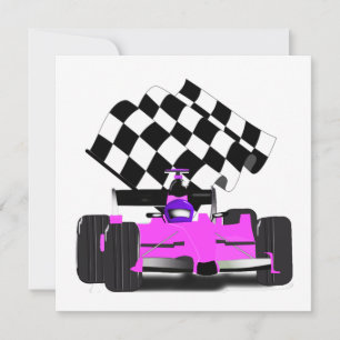 Convites Carro Race Rosa Girly com Bandeira Verificada