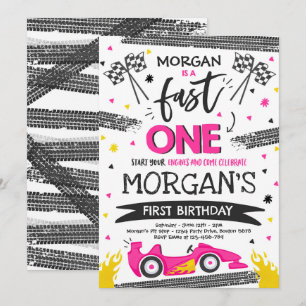 Convites Carro Race Rosa Pink De Um primeiro aniversario R