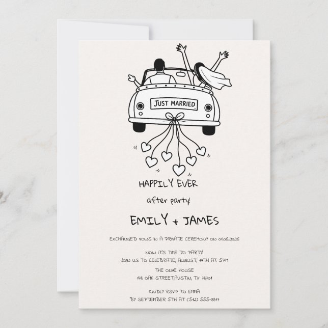 Convites Carro Recém-Casados Recepção de Casamento  (Frente)