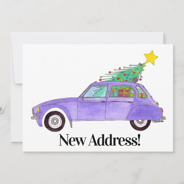 Convites Carro Roxo de Novo Endereço com Presentes (Frente)