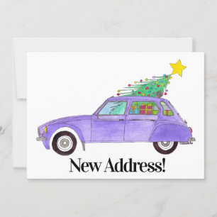 Convites Carro Roxo de Novo Endereço com Presentes