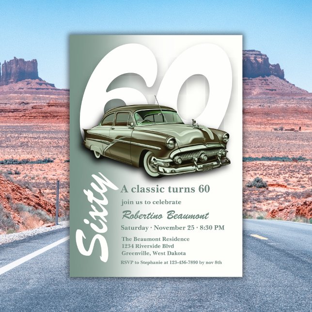 Convites Carro Verde Clássico Completa 60 Anos (Criador carregado)