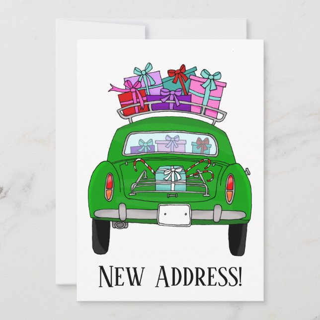 Convites Carro Verde de Novo Endereço com presentes de Nata (Frente)