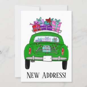 Convites Carro Verde de Novo Endereço com presentes de Nata