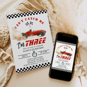 Convites Carro vermelho não me pega aniversário de 3 anos