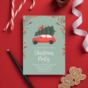 Convites Carro Vermelho Pine Tree do Partido de Natal Moder