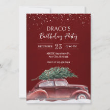 Carro vintage da árvore de natal neva aniversário