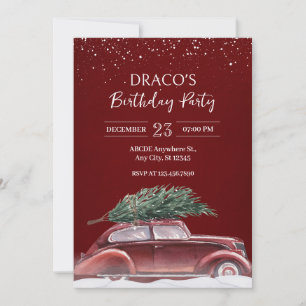 Convites Carro vintage da árvore de natal neva aniversário