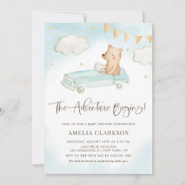 Convites Carro vintage de Urso de Bebê com Aquarela Chá de 