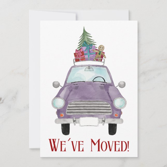 Convites Carro Violeta de Novo Endereço com Presentes de Na (Frente)