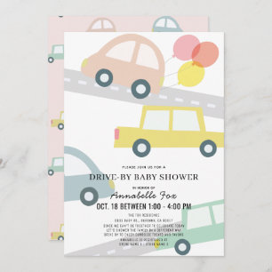 Convites Carros com Balões, Chá de fraldas-a-Passo, Moça Ro