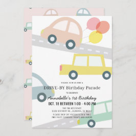 Convites Carros com Balões, Garota Rosa, de Aniversário