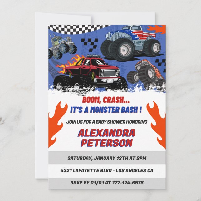 Convites Carros e caminhões gravidez bebê Acidente aéreo (Frente)