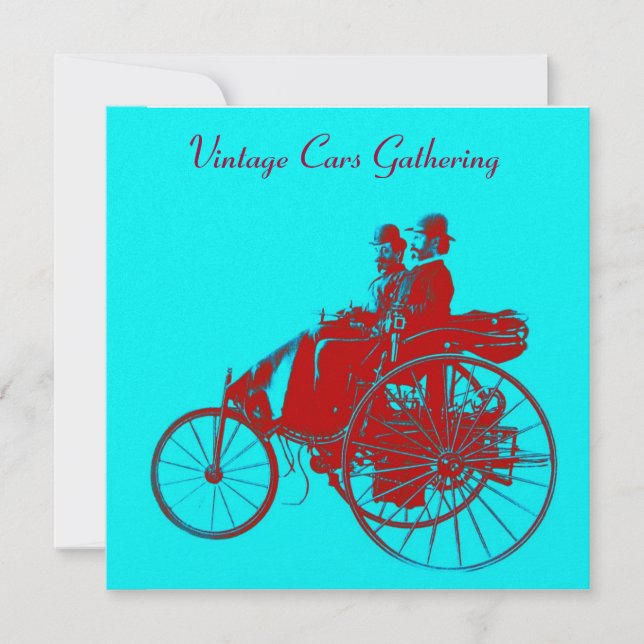 Convites Carros vintage GATHERING red blue turquase metal (Frente)