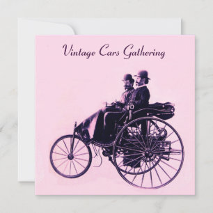 Convites Carros vintage, roxo rosa