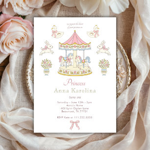 Convites Carrossel de Cisnes da Princesa Fofa Aniversário d