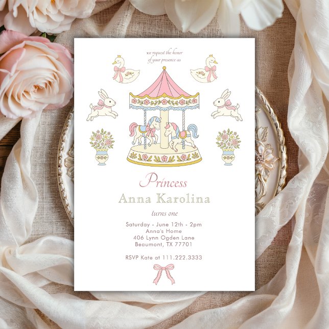 Convites Carrossel de Cisnes da Princesa Fofa Aniversário d (Criador carregado)