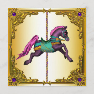 Convites Carrossel Festa de aniversário de pônei roxo