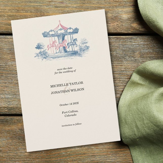 Convites Carrossel Vitoriano Antigo Salve a Data (Vintage Victorian Carousel Save the Date Invitation)