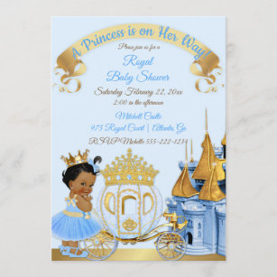Convites Carruagem Azul Dourada da Princesa Real