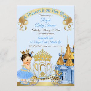 Convites Carruagem Azul Dourada da Princesa Real