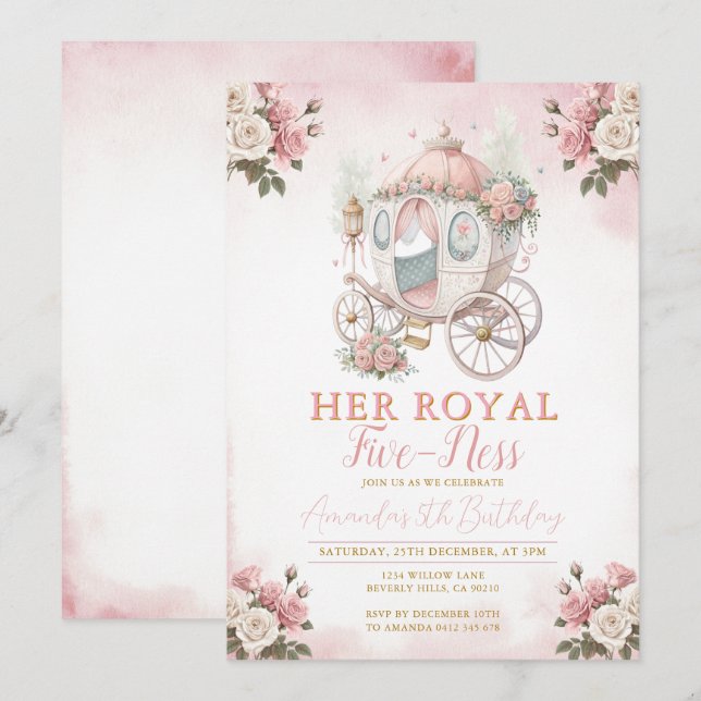 Convites Carruagem da Princesa Seu aniversário de cinco ano (Frente/Verso)