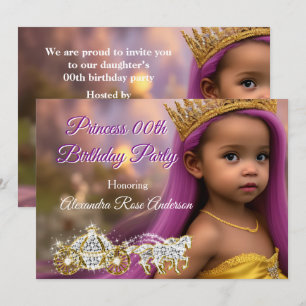 Convites Carruagem de Aniversário de Meninas Princesas roxo