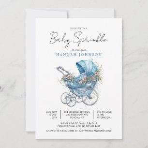 Convites Carruagem de bebê azul de aquarela É um guincho