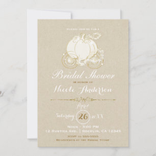 Convites Carruagem de Cinderela Dourada Kraft Casamento Mod