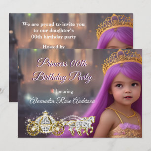 Convites Carruagem de festa de aniversário da princesa roxo