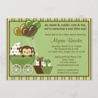Convites Carruagem de macacos v1 Green Baby Shower Invances