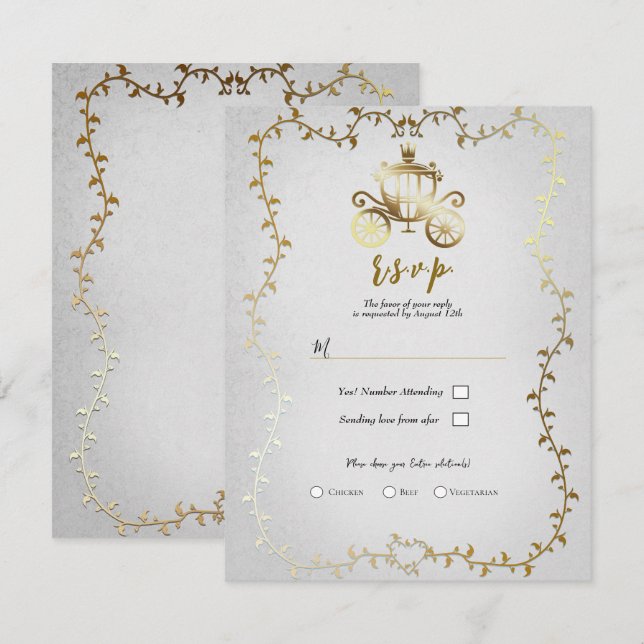 Convites Carruagem de Ouro Elegante História de Casamento e (Frente/Verso)
