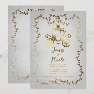 Convites Carruagem de Ouro Elegante História de Casamento e