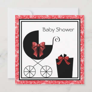 Convites Carruagem de presente, Red & Black Baby Shower Inv