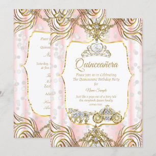 Convites Carruagem de Princesa Quinceanera dourada rosa bra